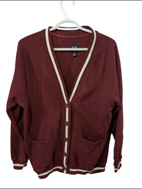 GAP Burgundy Cardigan with Cream Trim